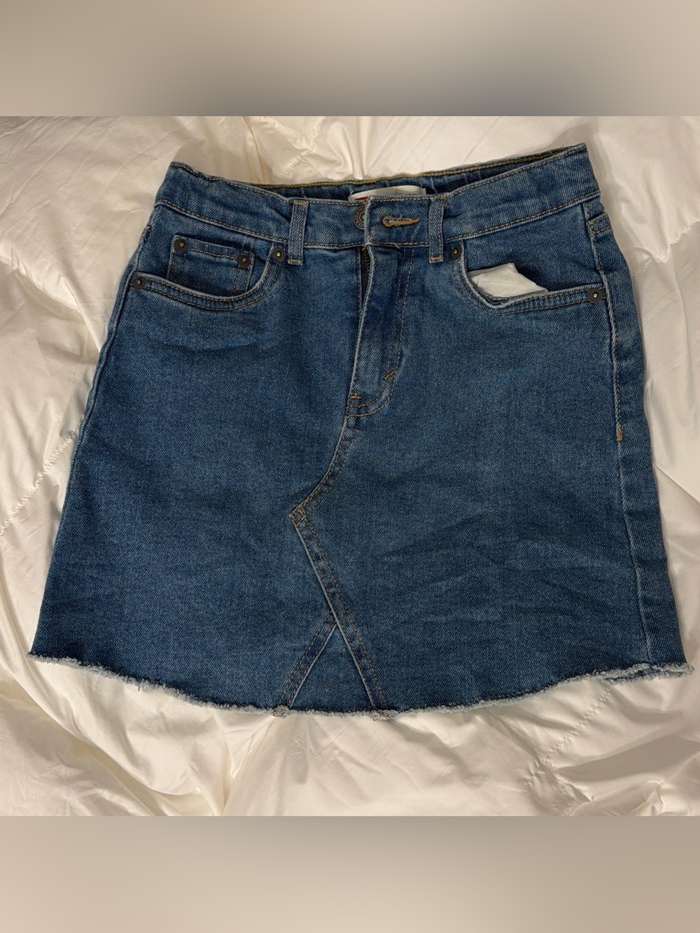 Levi's Blue Denim Raw-Hem Mini Skirt